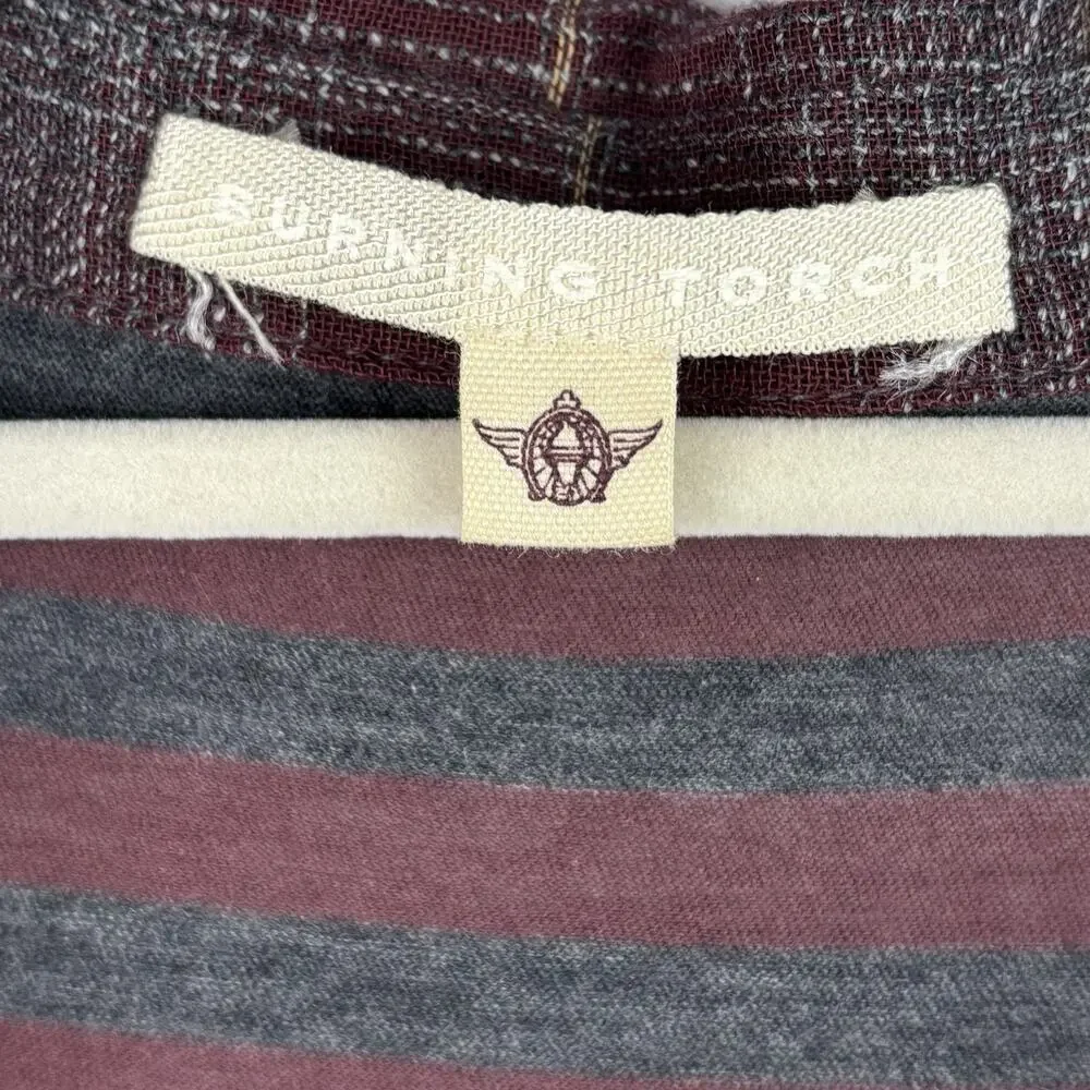 Burning Torch Womens Sz M Red‎ Gray Tartan Plaid Cowl Neck Top Tunic Wool Blend